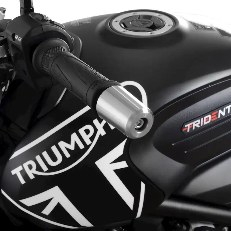R&G Stainless Steel Bar Ends for the Triumph Trident 660 '21- '24, Daytona 660 '24-,  Speed Triple 1200 RS '21- (without bar end mirrors) & Royal Enfield Continental GT 650 ’19-